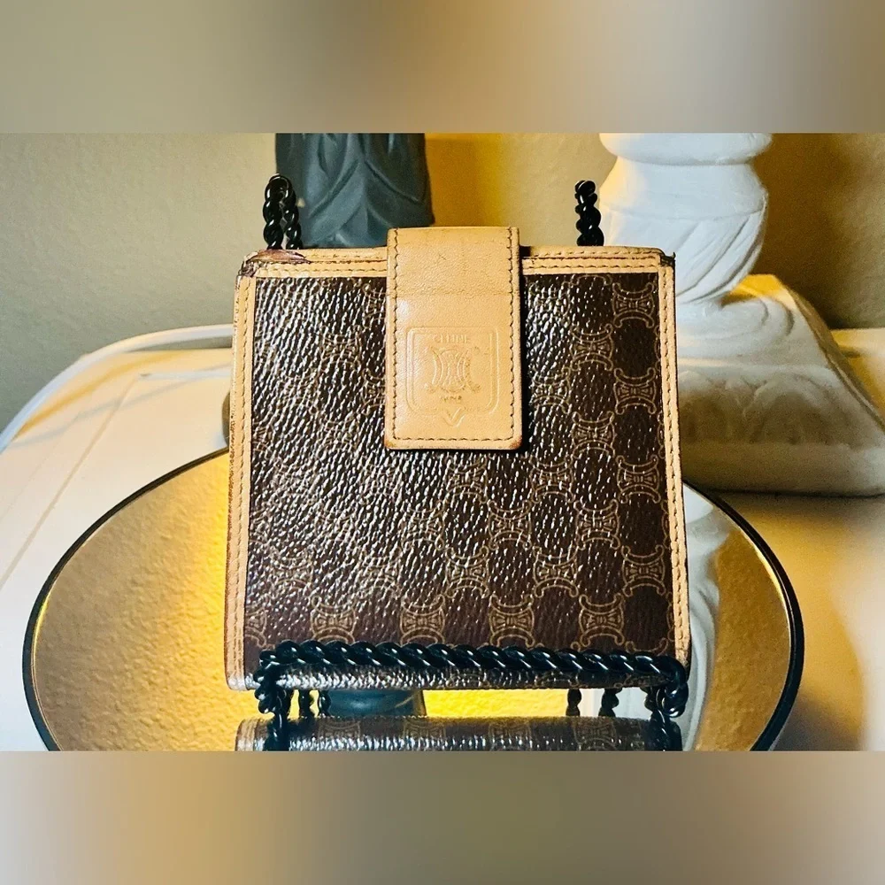Celine Vintage Macadam Triomphe Brown Leather Bifold Wallet
